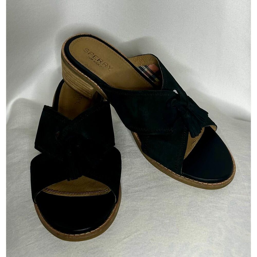 Black Sperry Seaport City Sandal Suede Womens 8.5